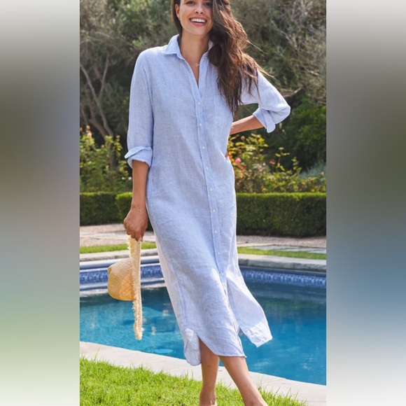 Frank & Eileen Dresses & Skirts - Frank & Eileen Rory Blue Stripe Lived in Linen Maxi Shirt Dress Size S